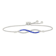 Created Blue Sapphire and Created White Sapphire Twist Sterling Silver Bolo Bracelet 1