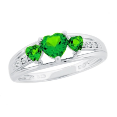 Created Emerald Heart Sterling Silver Diamond Accent Birthstone Ring 1