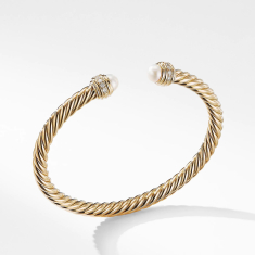 David Yurman Cable Bracelet in 18k Gold with Pearls and Diamonds, 5mm 1