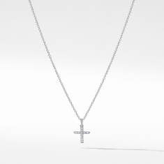 David Yurman Cable Collectibles Cross Necklace with Diamonds in 18k White Gold 1