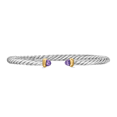 David Yurman Cable Flex Sterling Silver with 14K Yellow Gold and Amethyst 4mm Cuff Bracelet 1