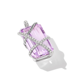 David Yurman Cable Wrap Amulet in Sterling Silver with Lavender Amethyst and Diamonds 32mm 1