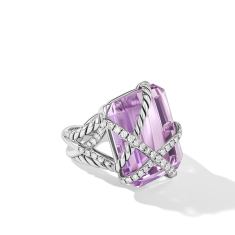 David Yurman Cable Wrap Ring in Sterling Silver with Lavender Amethyst and Diamonds 20.4mm 1
