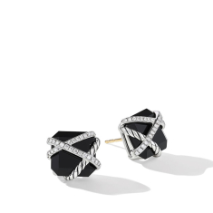 David Yurman Cable Wrap Stud Earrings in Sterling Silver with Black Onyx and Diamonds 12mm 1