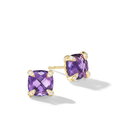 David Yurman Chatelaine 18K Yellow Gold with Amethyst and Diamonds 8mm Stud Earrings 1