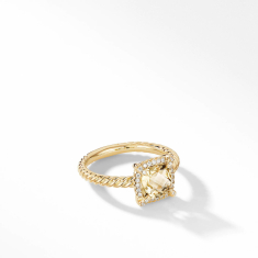 David Yurman Chatelaine Pave Bezel Ring in 18k Yellow Gold with Champagne Citrine 1