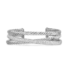 David Yurman Crossover Three Row Cuff Bracelet in Sterling Silver with Diamonds, 20mm 1