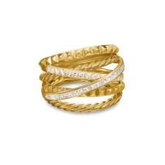 David Yurman Crossover Trio Six Row Ring in 18K Yellow Gold with Diamonds, 17.5mm 1