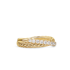 David Yurman Crossover Two Row Ring in 18K Yellow Gold with Diamonds, 5mm 1