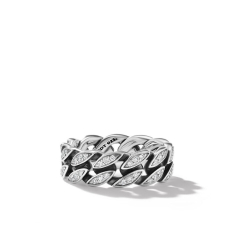 David Yurman Curb Chain Band Ring in Sterling Silver with Diamonds, 8mm 1