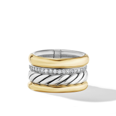 David Yurman Mercer Multi Row Ring in Sterling Silver with 18K Yellow Gold and Pave Diamonds 1