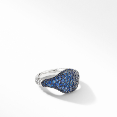 David Yurman Mini Chevron Pinky Ring in 18k White Gold with Pave Sapphires - Size 3.5 1