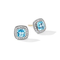 David Yurman Petite Albion Stud Earrings with Blue Topaz and Pave Diamonds 1