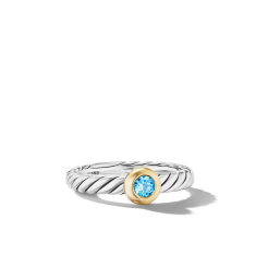 David Yurman Petite Cable Ring in Sterling Silver with 14K Yellow Gold and Blue Topaz, 2.8mm 1