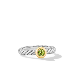 David Yurman Petite Cable Ring in Sterling Silver with 14K Yellow Gold and Peridot, 2.8mm 1