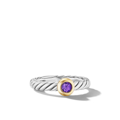 David Yurman Petite Cable Sterling Silver with 14K Yellow Gold and Amethyst 2.8mm Ring 1