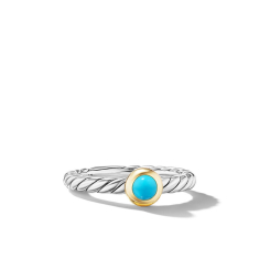 David Yurman Petite Cable Sterling Silver with 14K Yellow Gold and Turquoise 2.8mm Ring 1