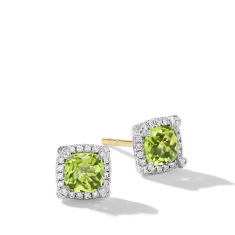 David Yurman Petite Chatelaine Pave Bezel Sterling Silver with Peridot and Diamonds 5mm Stud Earrings 1