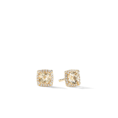 David Yurman Petite Chatelaine Pave Bezel Stud Earrings in 18K Yellow Gold with Champagne Citrine and Diamonds 1