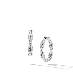 David Yurman Petite Infinity Hoop Earrings in Sterling Silver with Pave Diamonds 1