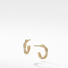 David Yurman Petite Infinity Huggie Hoop Earrings in 18k Yellow Gold with Pave Diamonds 1