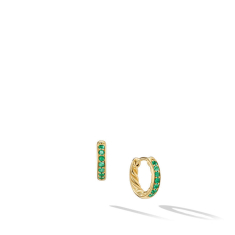 David Yurman Petite Pave Huggie Hoop Earrings in 18K Yellow Gold with Emeralds 12mm 1