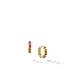 David Yurman Petite Pave Huggie Hoop Earrings in 18K Yellow Gold with Rubies 12mm 1
