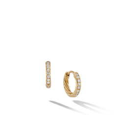 David Yurman Sculpted Cable Huggie Hoop Earrings in 18K Yellow Gold with Pave Diamonds 1
