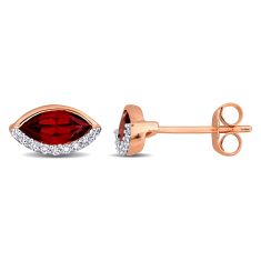 Garnet and 1/10ctw Diamond 14k Rose Gold Stud Earrings 1