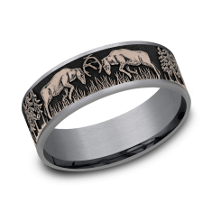 Grey Tantalum and 14k Rose Gold 7.5mm Deer Fight Comfort Fit Wedding Band 1