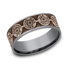 Grey Tantalum and 14k Rose Gold 7.5mm Luger Back Pattern Comfort Fit Wedding Band 1