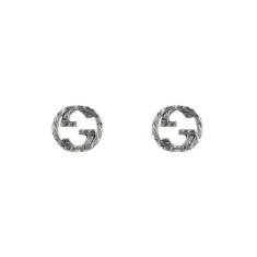 Gucci Aged Sterling Silver Interlocking G Stud Earrings 1