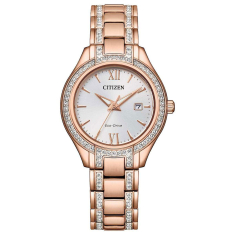 Ladies' Citizen Eco-Drive Silhouette Crystal Rose Gold-Tone Bracelet Watch | 30mm | FE1233-52A 1
