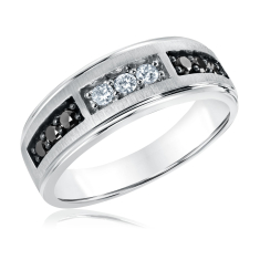 Men's Diamond and Treated Black Diamond White Gold Band 1/2ctw 1