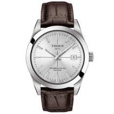 Tissot T-Classic Gentleman Powermatic 80 Silicium Silver Dial and Brown Leather Strap Watch 40mm - T1274071603101 1