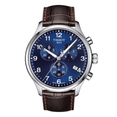 Men's Tissot XL Chrono Classic Blue Dial Brown Leather Strap Watch T1166171604700 1