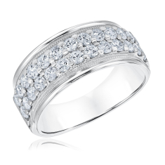 Men's 1 1/2ctw Round Diamond Double Row White Gold Milgrain Band 1