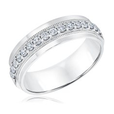 Men's 1/2ctw Diamond White Gold Milgrain Band 1