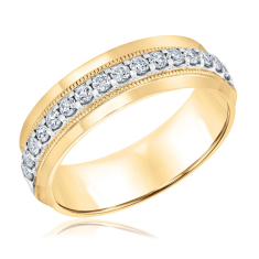 Men's 1/2ctw Diamond Yellow Gold Milgrain Band 1