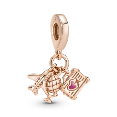Pandora Airplane, Globe & Suitcase Triple Dangle Charm, Rose Gold-Plated 1