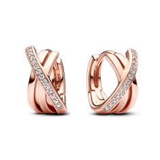 Final Sale - Pandora Crossover Pavé Rose Gold-Plated Hoop Earrings 1