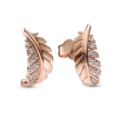 Final Sale - Pandora Floating Curved Feather Stud Earrings | Rose Gold-Plated 1
