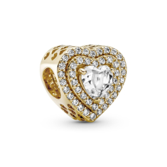 Pandora Gold Sparkling Levelled Hearts Charm 1