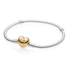 Pandora Moments Gold-Plated Heart Clasp Sterling Silver Snake Chain Bracelet 1