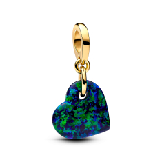Final Sale - Pandora Opalescent Green Heart Gold-Plated Dangle Charm 1