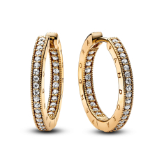 Final Sale - Pandora Signature Logo & Pavé Hoop Earrings | Gold-Plated 1