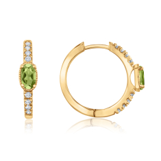 Peridot and 1/6ctw Diamond Yellow Gold Huggie Hoop Earrings 1