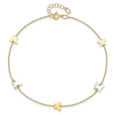 Polished Two-Tone Gold Butterfly Station Anklet 1