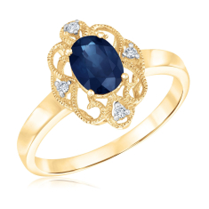 Oval Blue Sapphire and Diamond Yellow Gold Ring - Watercolor Collection 1