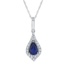 Pear-Shaped Blue Sapphire and Diamond White Gold Pendant Necklace - Watercolor Collection 1